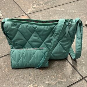 Vera Bradley Quilted Crossbody Bag in Gorgeous Green with Matching Wallet